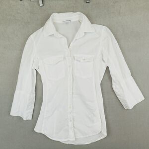 James Perse Shirt Contrast Ribbed Panel Button Down White Classic Slim 1 Small